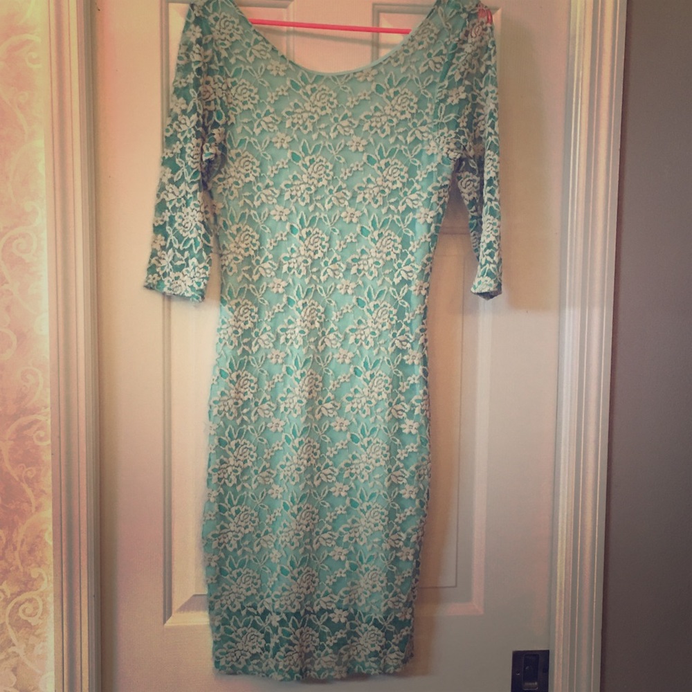 Mint Lace Form Fitting Dress